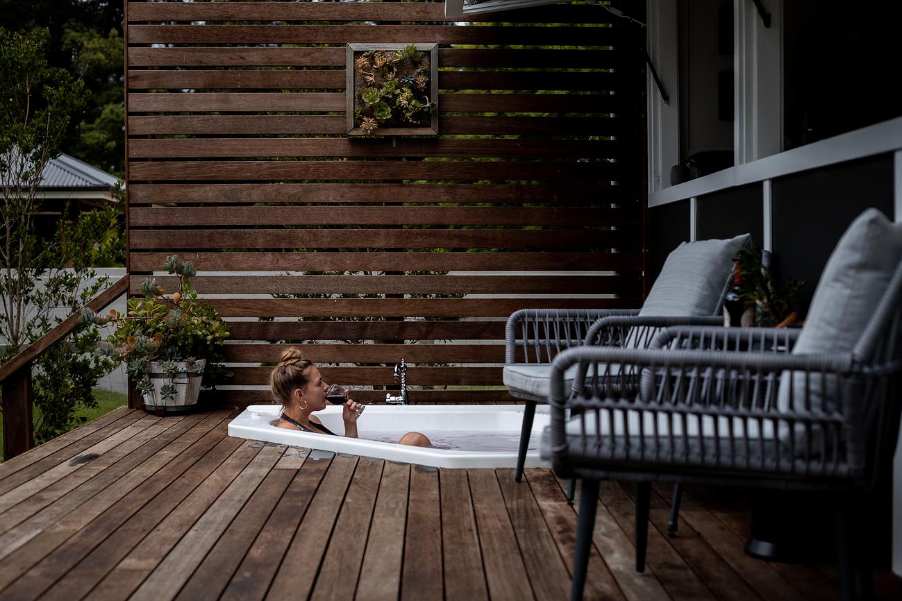 Tiny House with outdoor spa, deck and loft Tiny house for Rent in Matcham, Central Coast, NSW